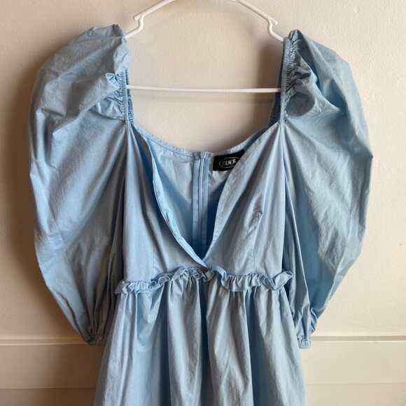 Cider Light Blue Deep V Mutton Sleeve Dress - Picture 6 of 6